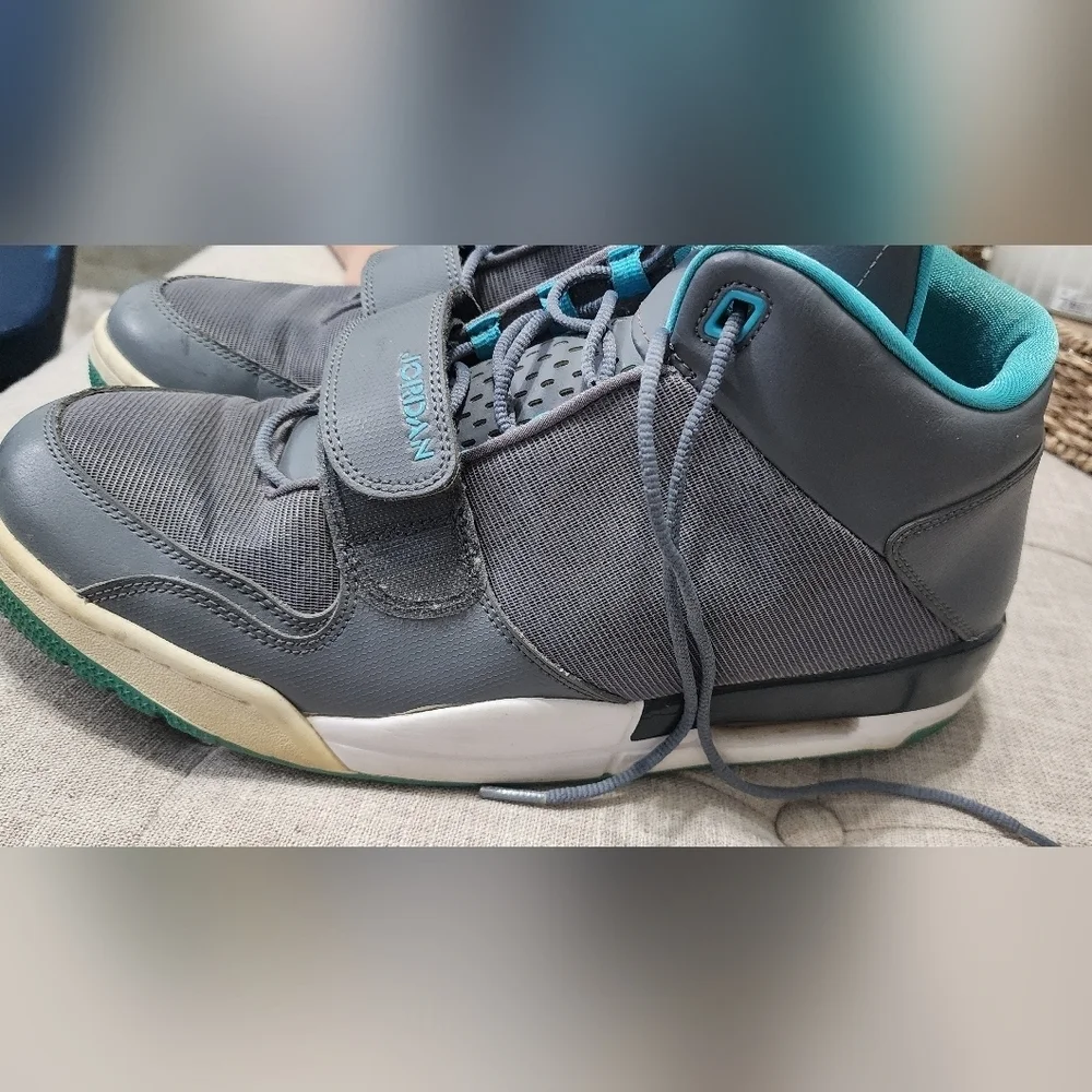 Jordan Gray and Blue Sneakers Athletic Design